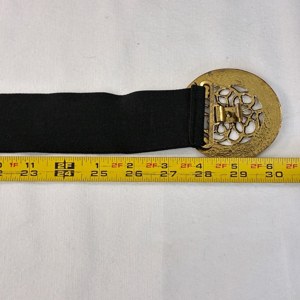Vtg Gold Tone Filigree Buckle Stretch Belt Womens Black Retro Boho Glam Regency - Picture 6 of 6